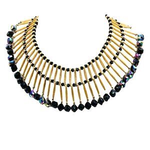Trifari Womens Necklace Gold Tone Metal Glass Beads Vintage Egyptian Revival